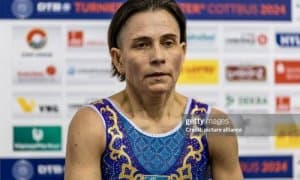 Oksana Chusovitina won bronze at the World Cup