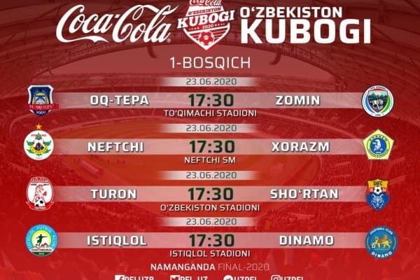Coca Cola Ўзбекистон кубоги. Биринчи босқич учрашувлари расмийлари